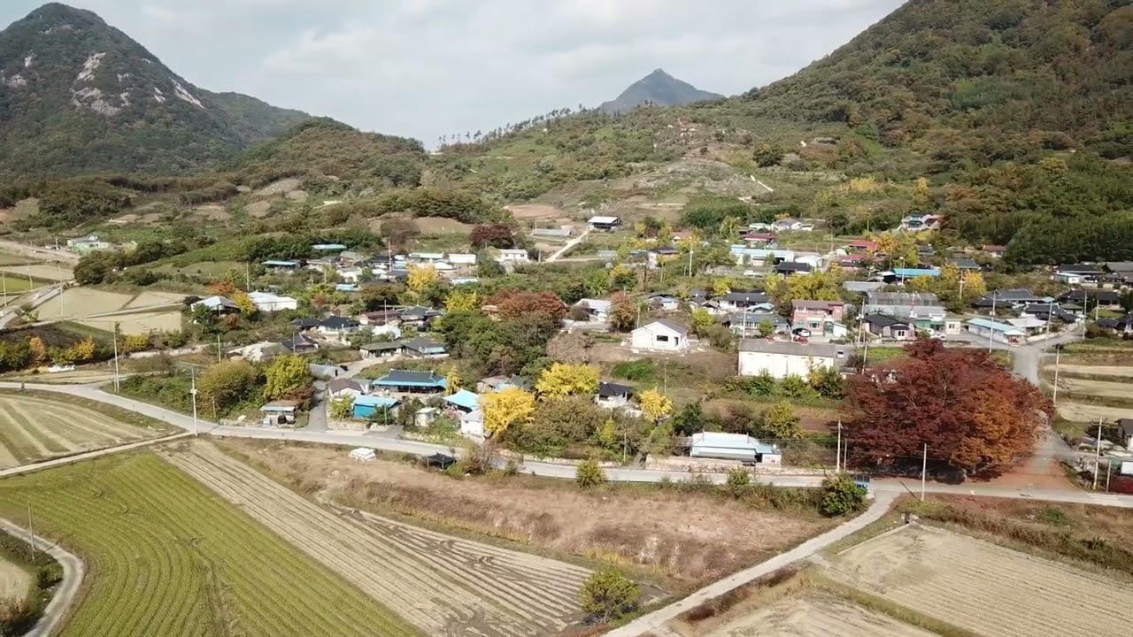 시골의 한적한 마을 풍경, 드론영상